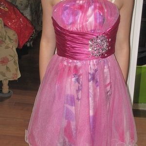 Pink Strapless Tulle Cocktail Dress Great Cond sz0